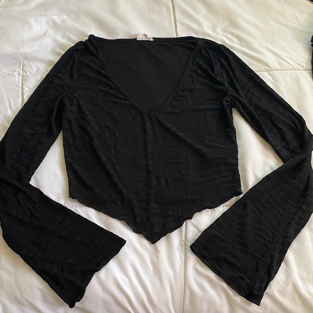 Cotton On Black V-Neck Long Sleeve Crop Top